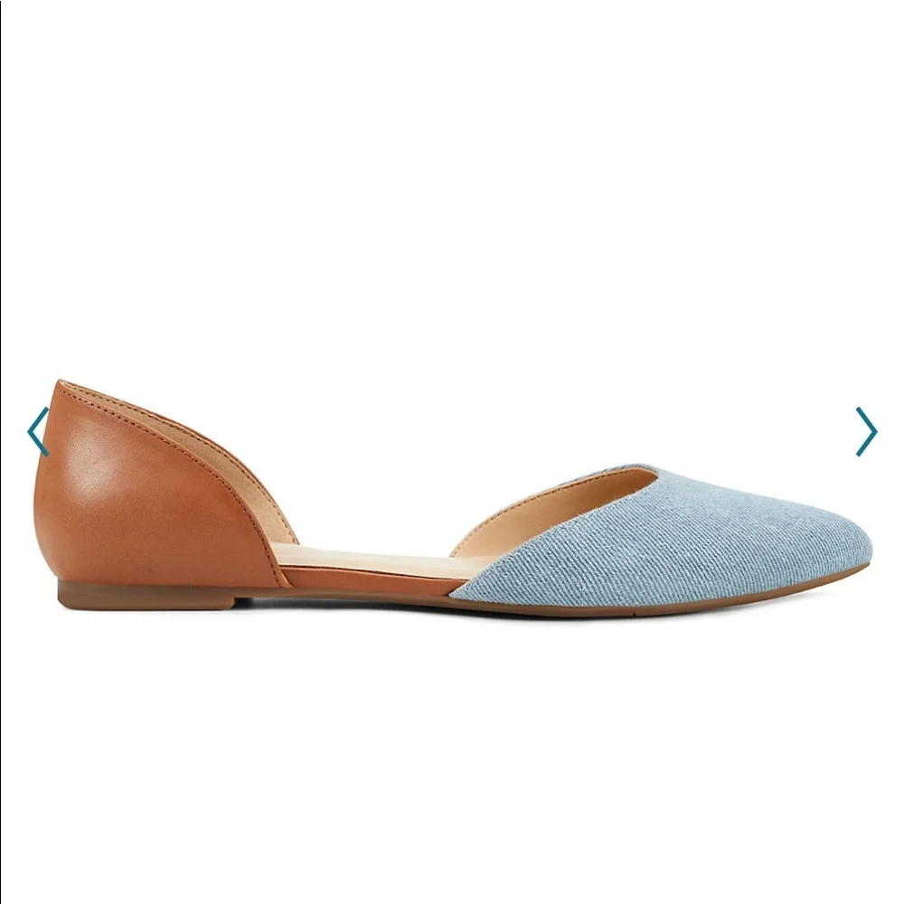NWT 7 pointed toe slip on brown and denim D’orsay flat Nine West - Picture 9 of 12